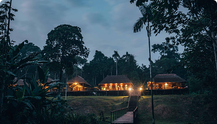 Secure lodge at sunset.
